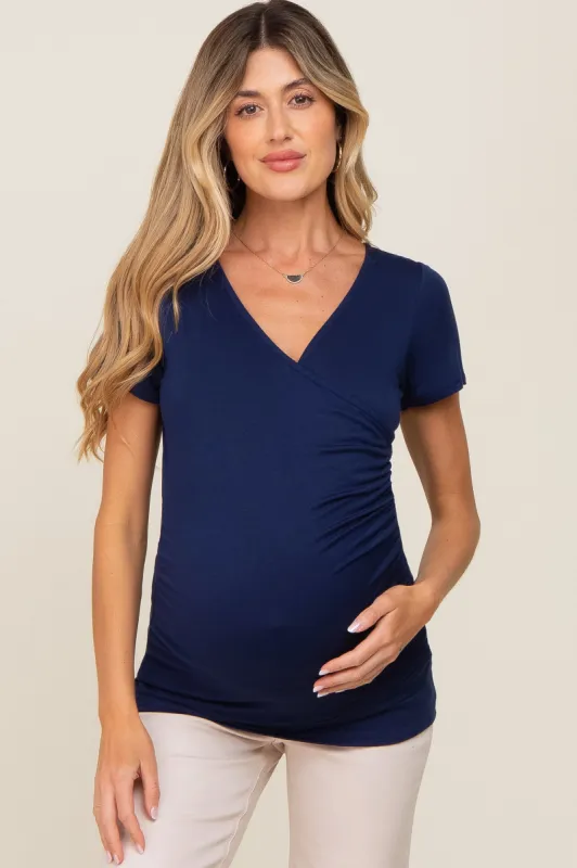 Navy Wrap Front Maternity/Nursing Top sold by Pinkblush