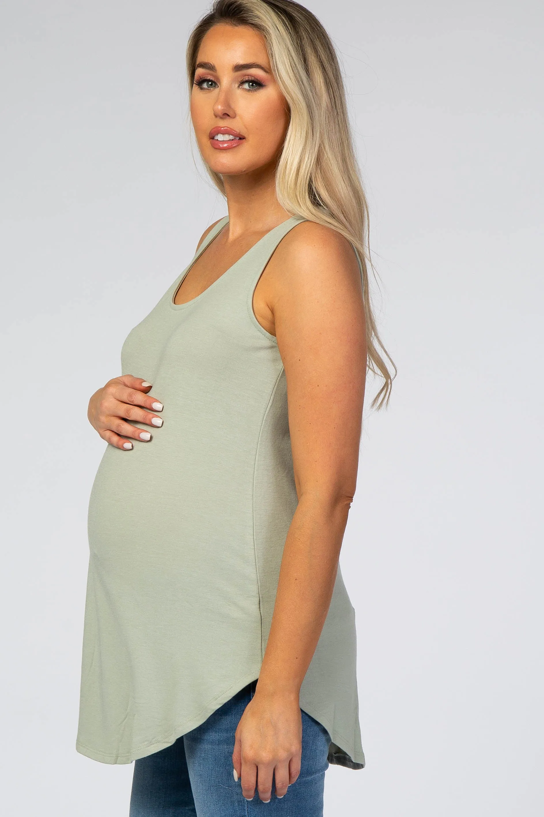 Light Olive Rounded Hem Sleeveless Maternity Top sold by Pinkblush product image thumbnail 2