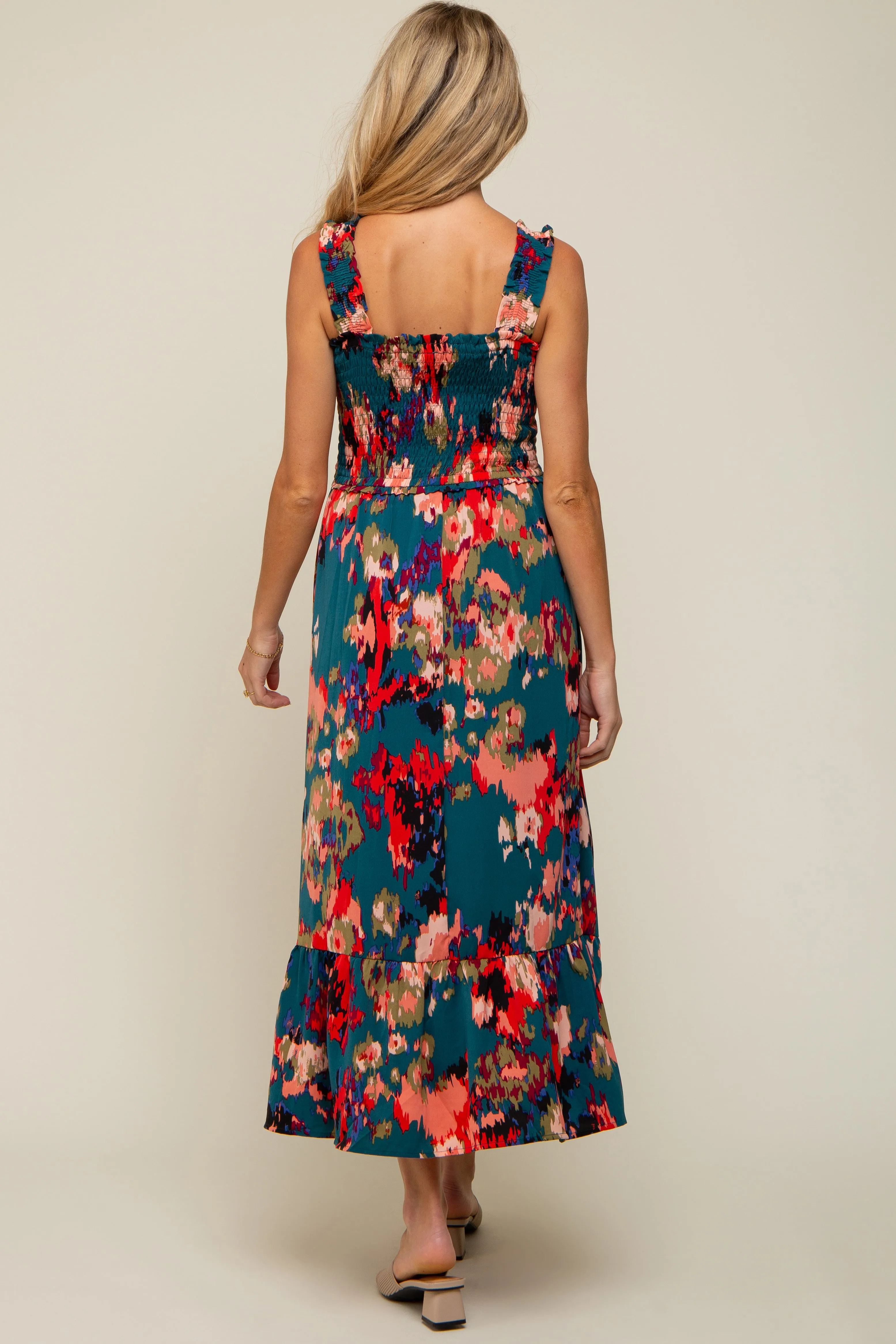 Forest Green Printed Smocked Maternity Midi Dress sold by Pinkblush product image thumbnail 3