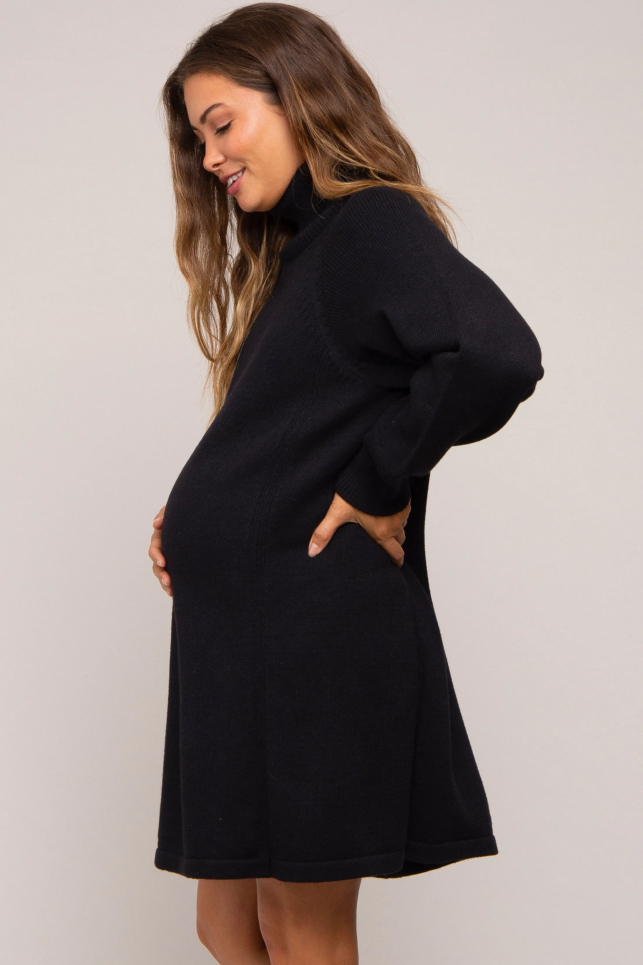 Black Turtleneck Long Sleeve Maternity Sweater Dress sold by Pinkblush product image thumbnail 3