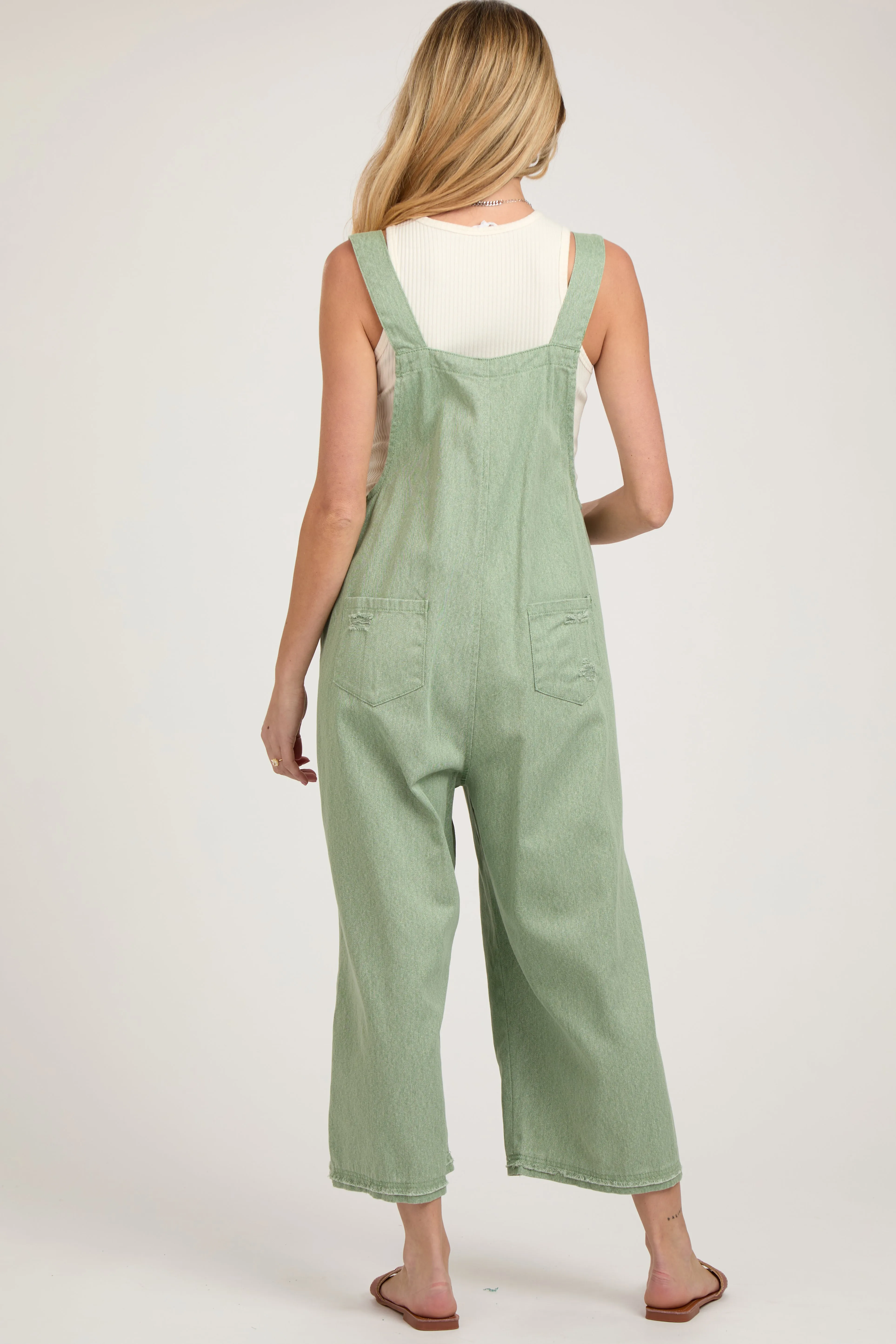 Light Olive Side Button Distressed Maternity Overalls sold by Pinkblush product image thumbnail 4