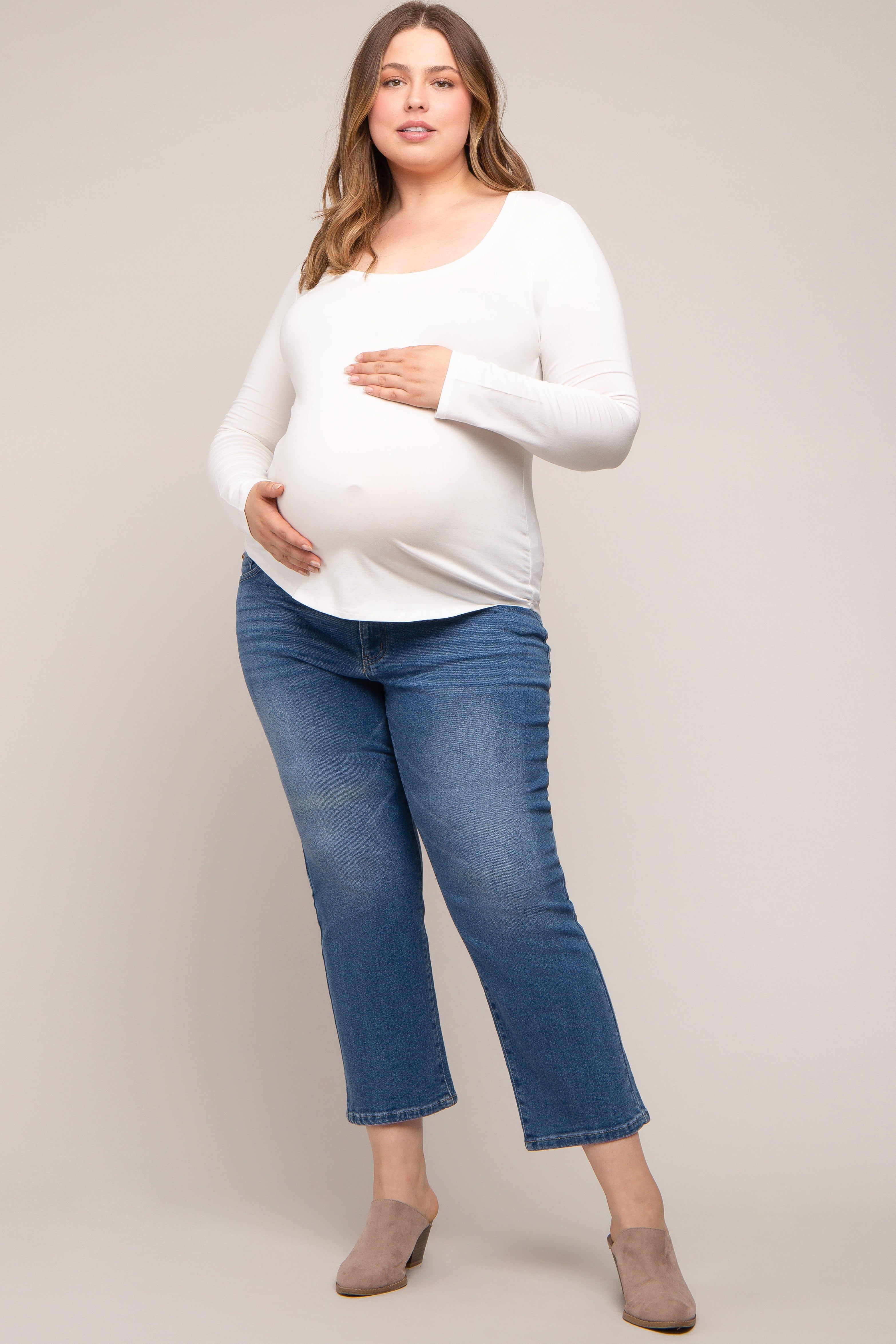 White Basic Long Sleeve Plus Maternity Top sold by Pinkblush product image thumbnail 3