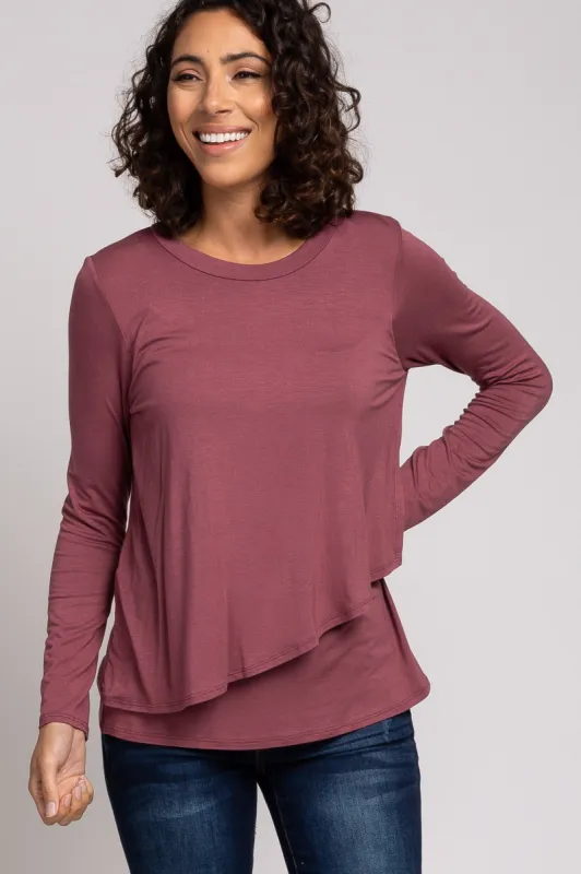 PinkBlush Mauve Solid Layered Front Long Sleeve Nursing Top sold by Pinkblush