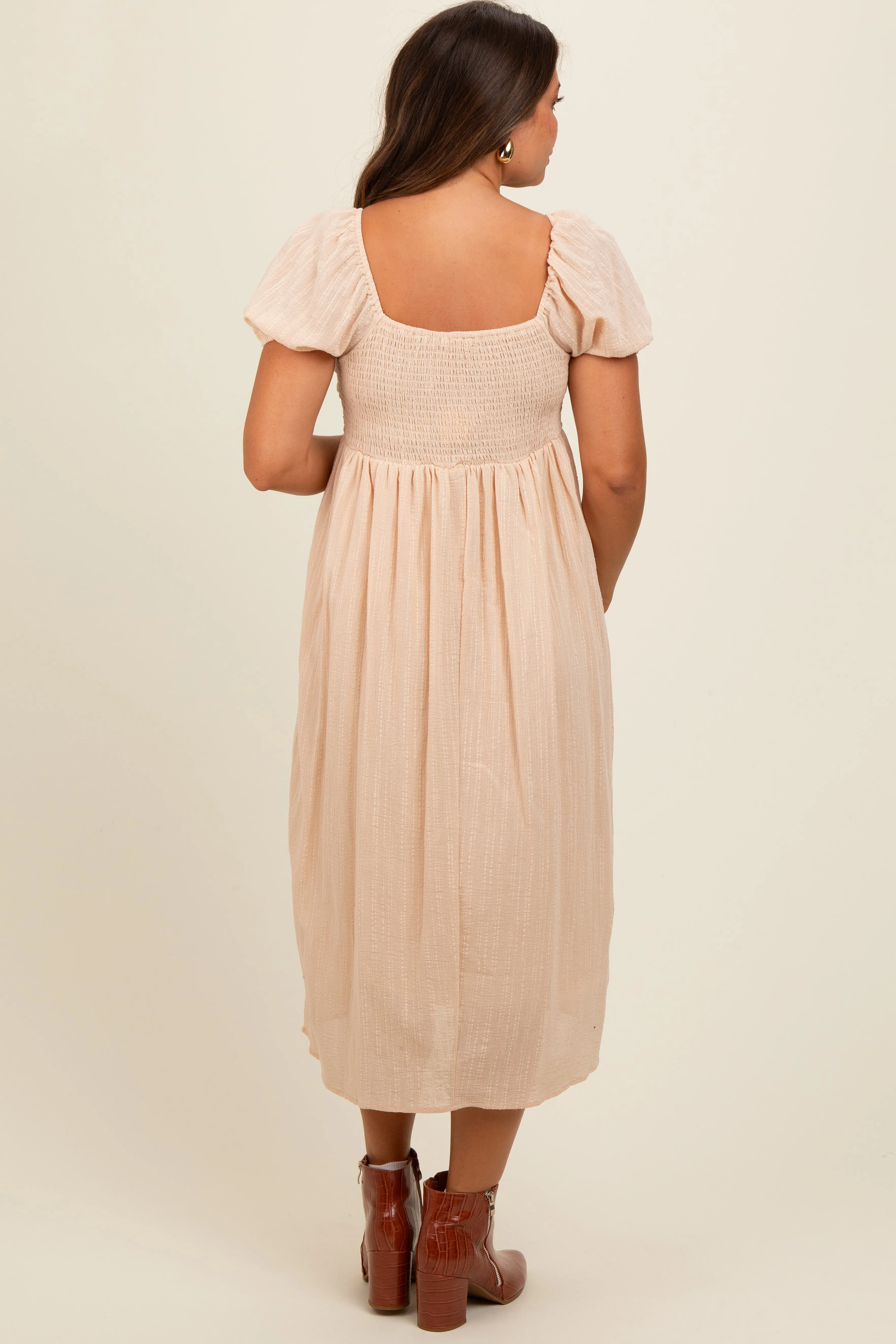 Cream Crochet Puff Sleeve Maternity Midi Dress sold by Pinkblush product image thumbnail 4
