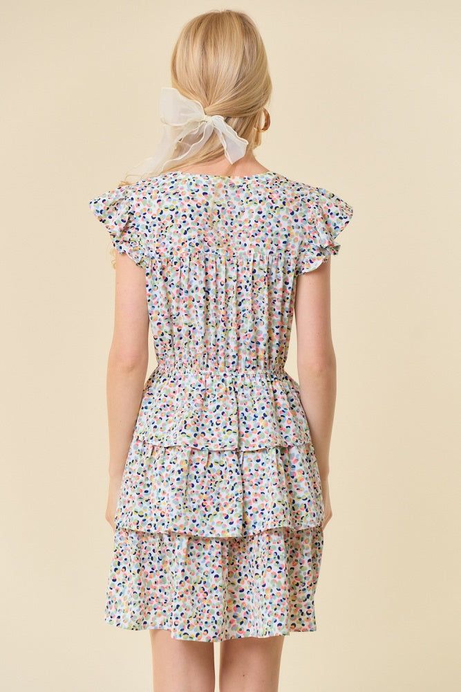 Off White Split Ruffled Sleeve Tiered Bottom Mini Dress sold by Pinkblush product image thumbnail 3