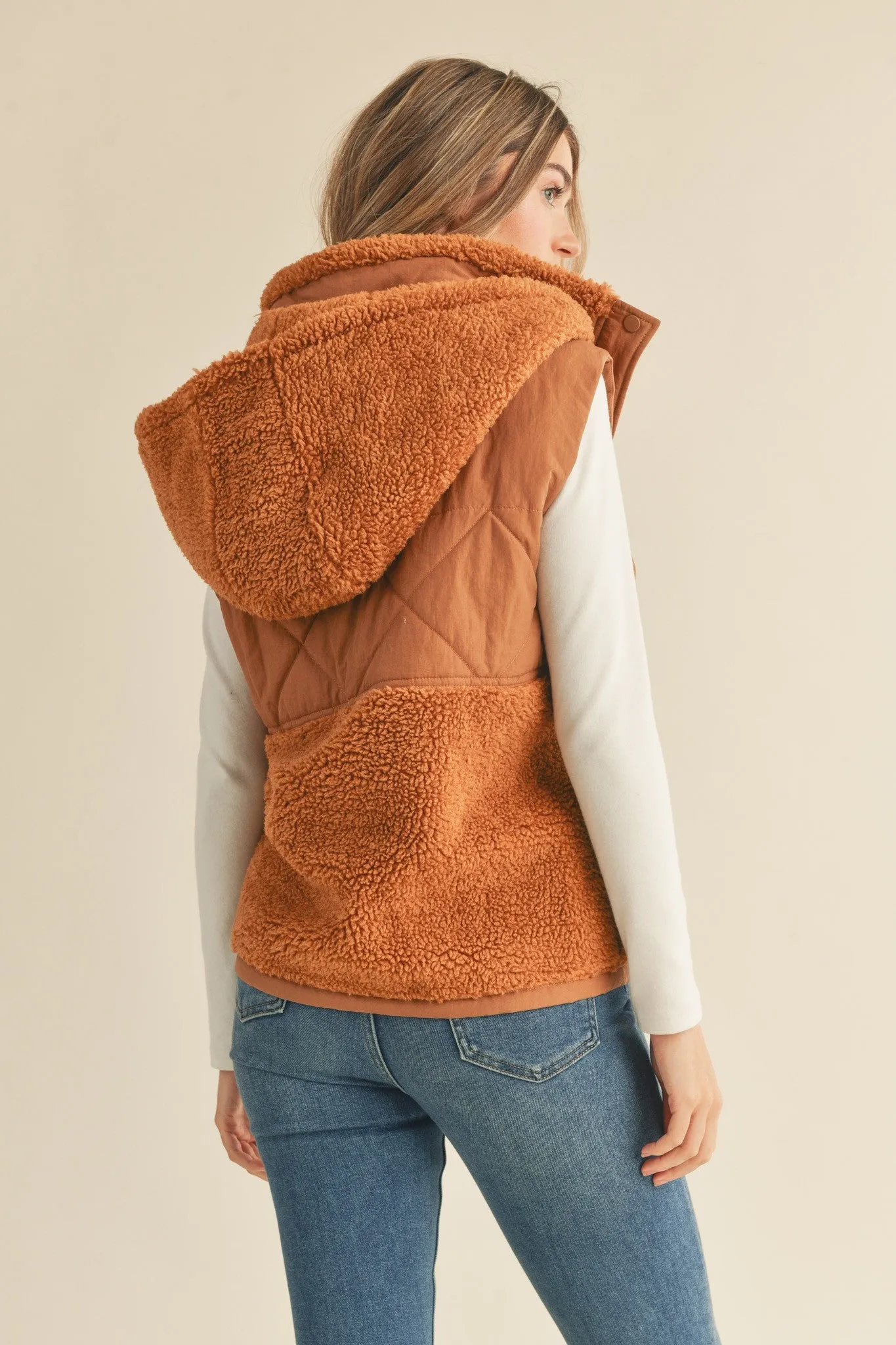 Copper Brown Mixed Media Hooded Vest sold by Pinkblush product image thumbnail 3