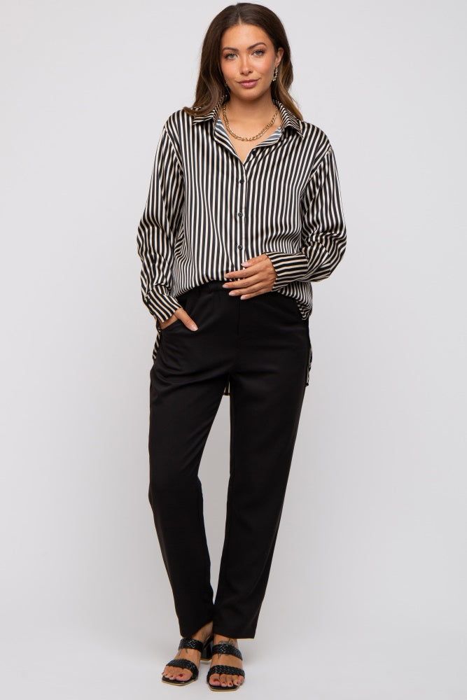 Black Striped Satin Collared Round Hem Maternity Blouse sold by Pinkblush product image thumbnail 4