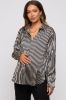 Black Striped Satin Collared Round Hem Maternity Blouse sold by Pinkblush