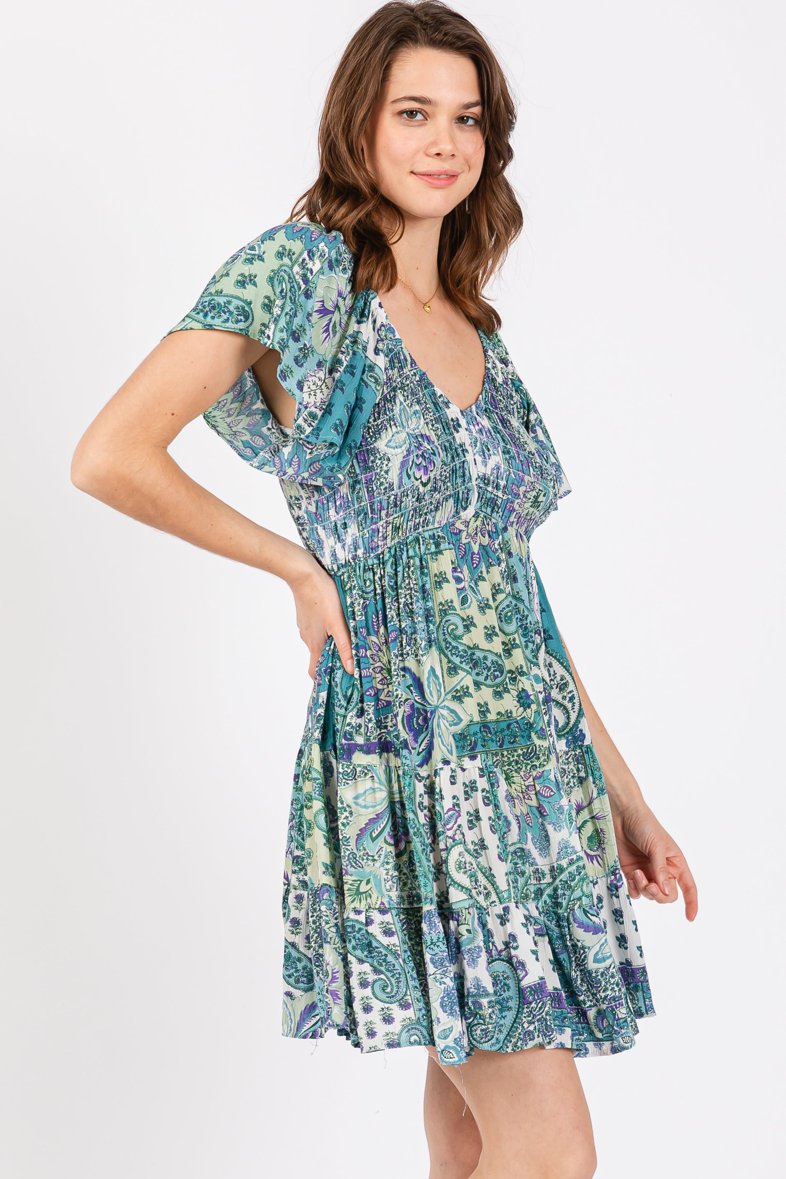 Aqua Floral Ruffle Sleeve Dress sold by Pinkblush product image thumbnail 3