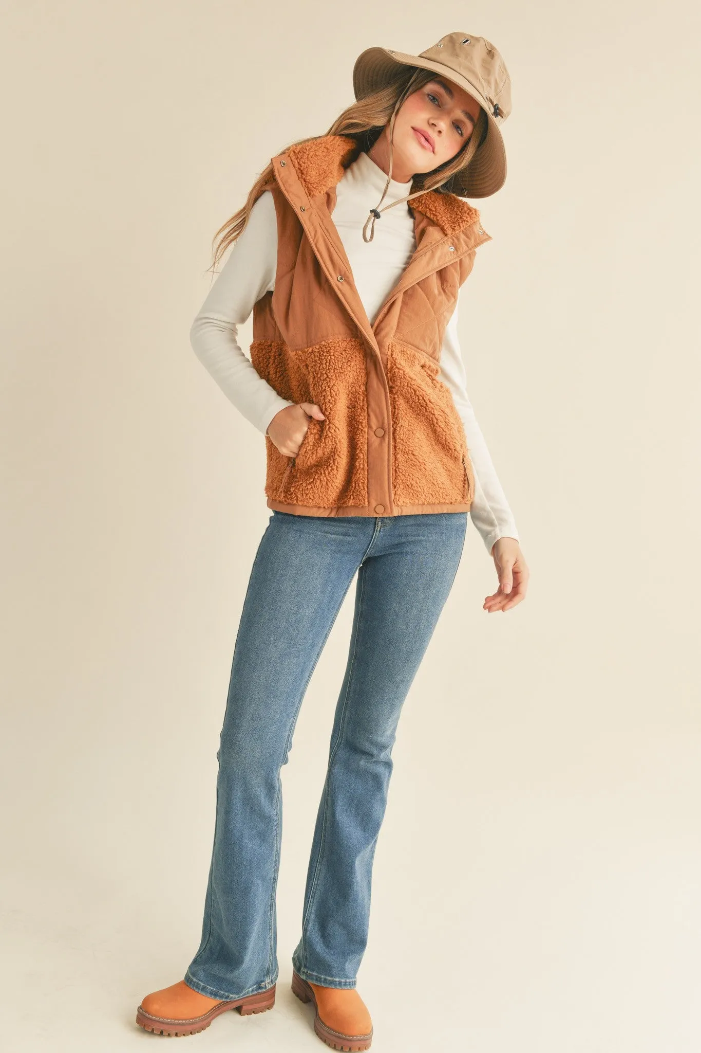 Copper Brown Mixed Media Hooded Vest sold by Pinkblush product image thumbnail 4