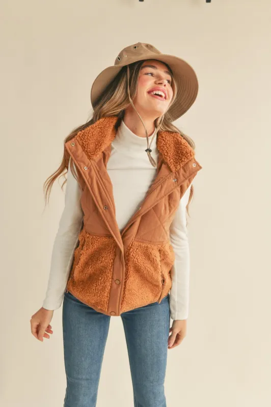 Copper Brown Mixed Media Hooded Vest sold by Pinkblush