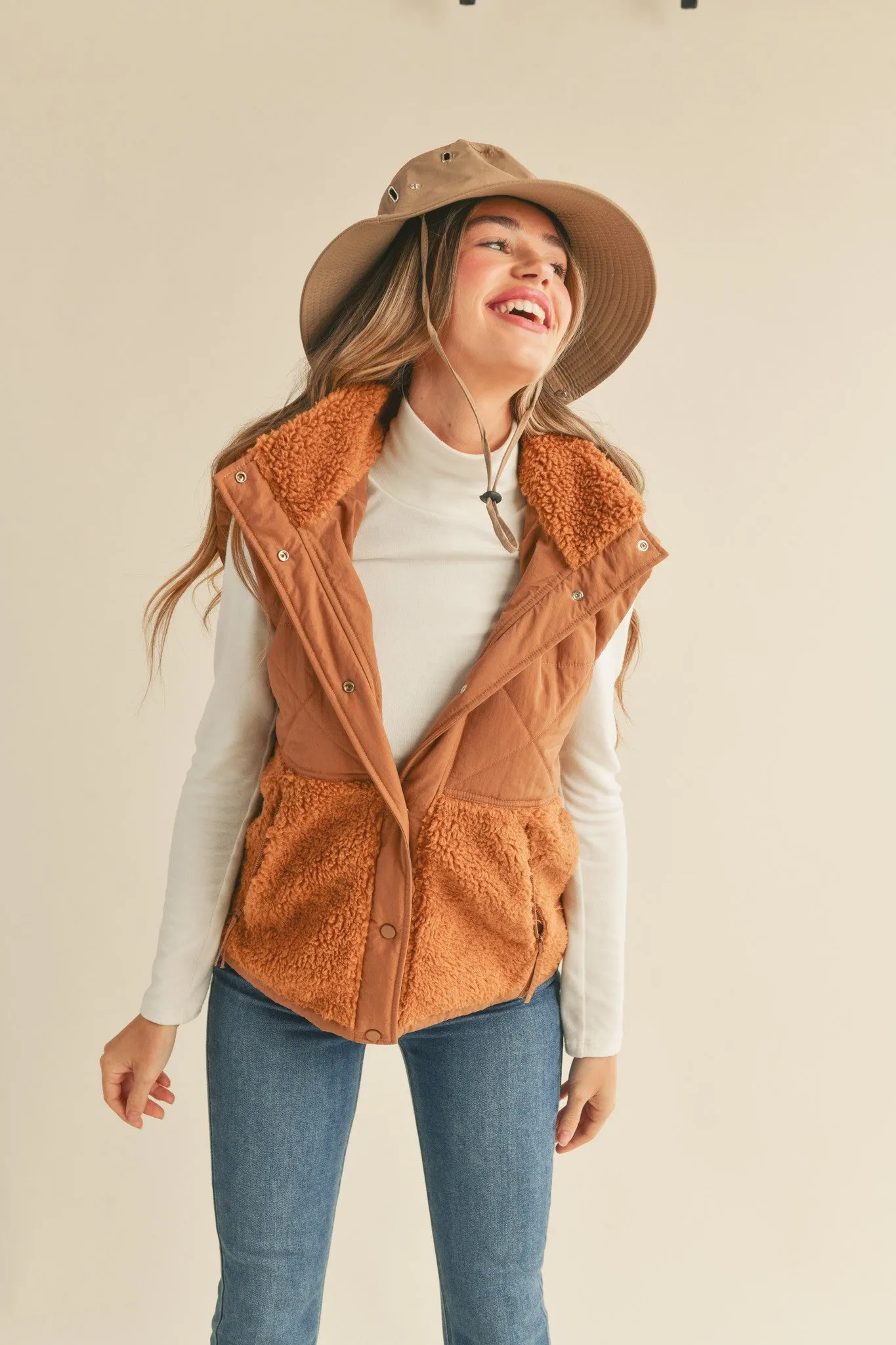 Copper Brown Mixed Media Hooded Vest sold by Pinkblush