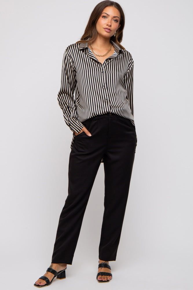 Black Striped Satin Collared Round Hem Maternity Blouse sold by Pinkblush product image thumbnail 5