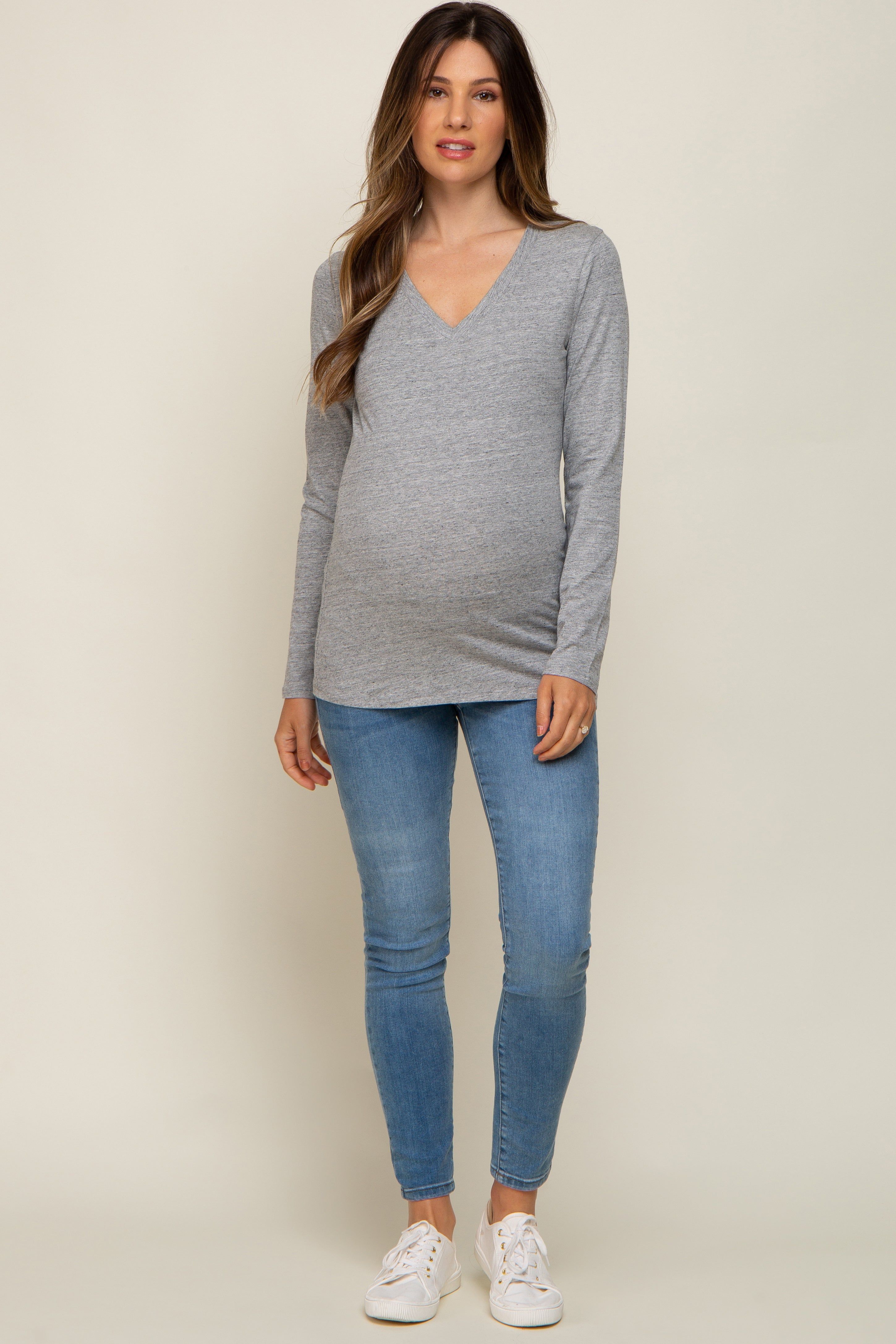 Heather Grey Fitted Long Sleeve Maternity Top sold by Pinkblush product image thumbnail 4