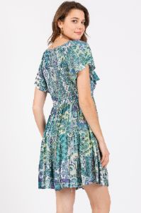 Aqua Floral Ruffle Sleeve Dress sold by Pinkblush