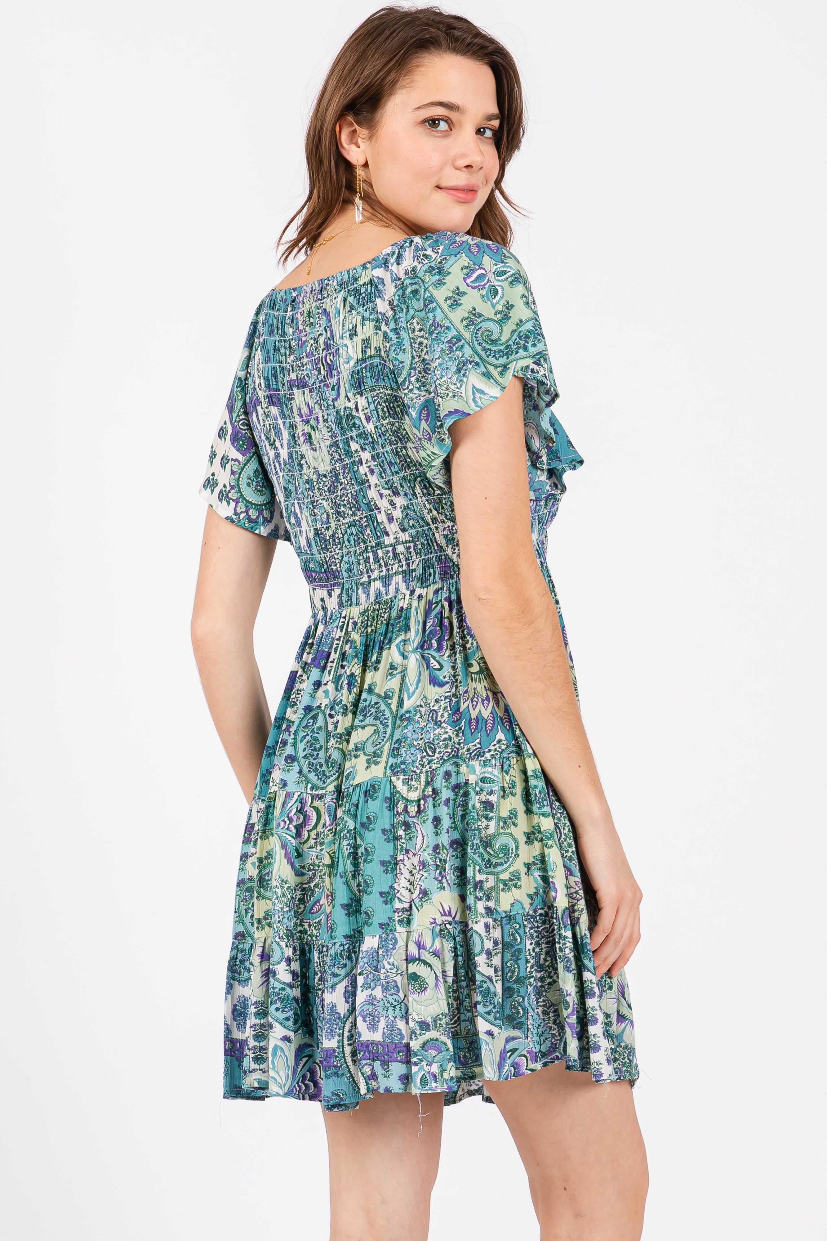 Aqua Floral Ruffle Sleeve Dress sold by Pinkblush product image thumbnail 4