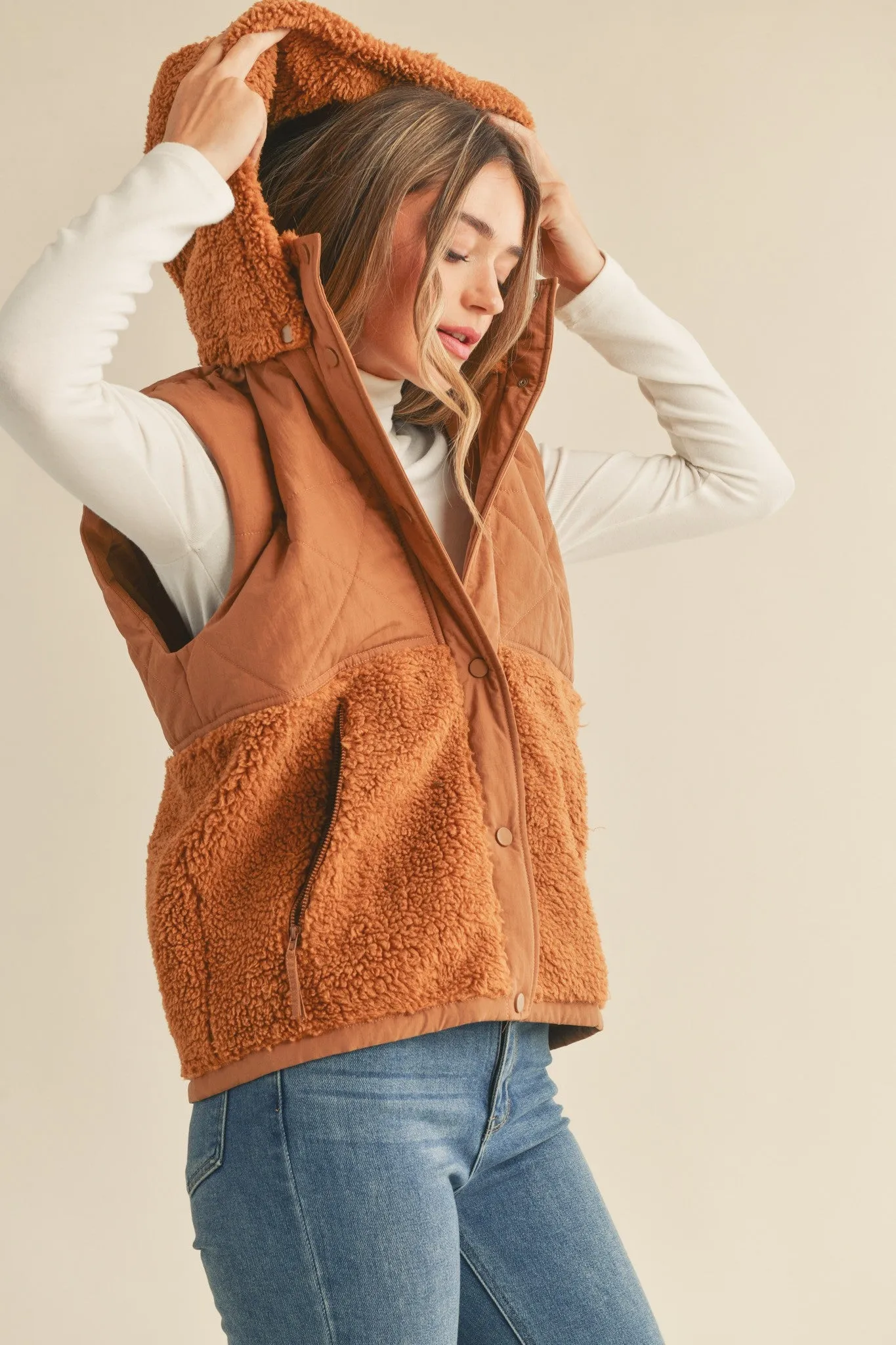 Copper Brown Mixed Media Hooded Vest sold by Pinkblush product image thumbnail 2