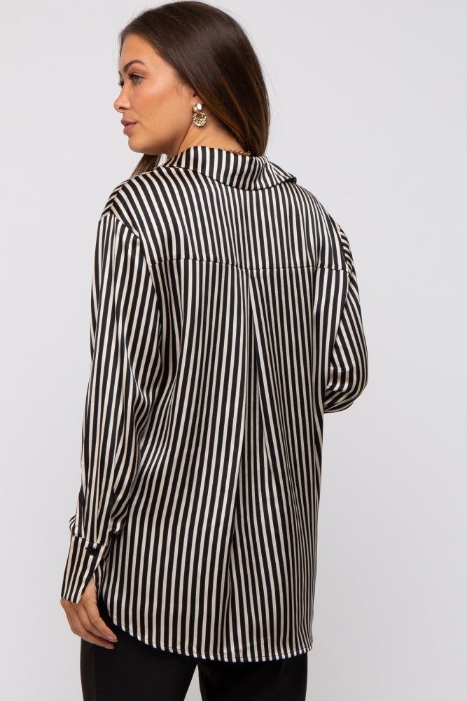 Black Striped Satin Collared Round Hem Maternity Blouse sold by Pinkblush product image thumbnail 3