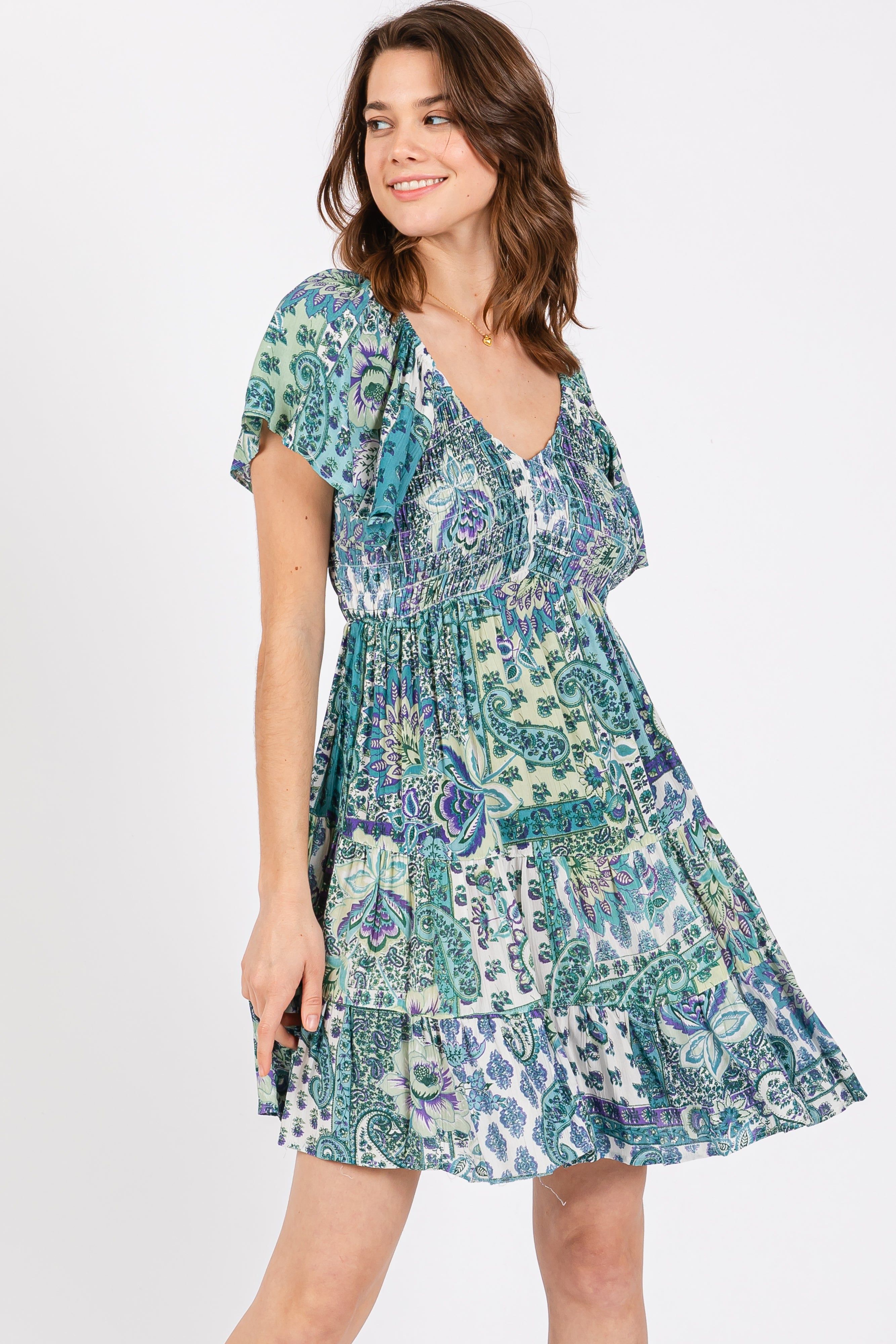 Aqua Floral Ruffle Sleeve Dress sold by Pinkblush product image thumbnail 2
