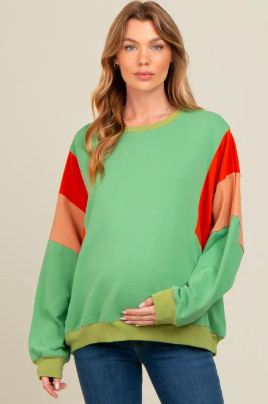 Green Colorblock Dolman Sleeve Maternity Sweatshirt sold by Pinkblush