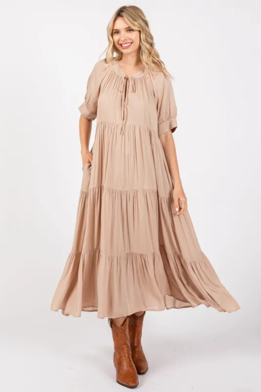 Mocha Lightweight Flowy Tiered Maxi Dress sold by Pinkblush