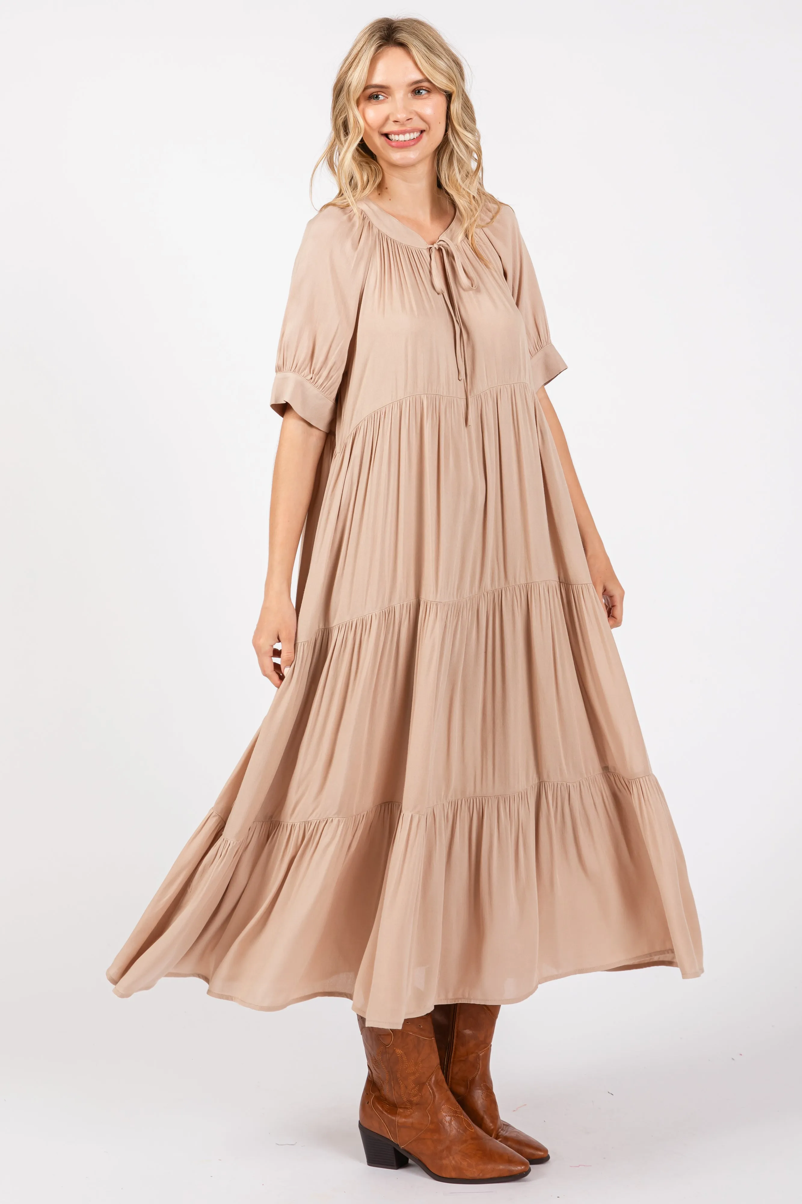 Mocha Lightweight Flowy Tiered Maxi Dress sold by Pinkblush product image thumbnail 2