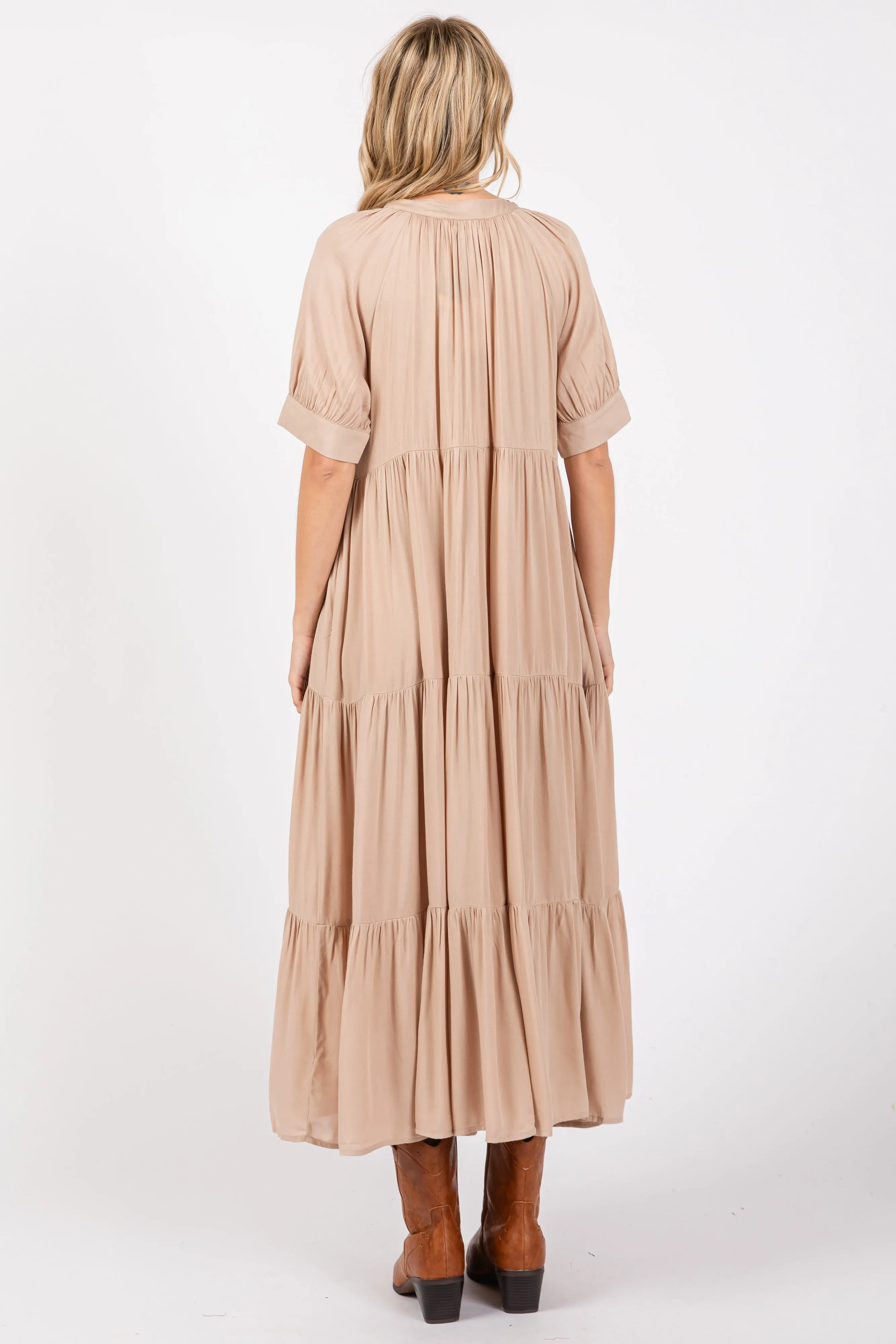 Mocha Lightweight Flowy Tiered Maxi Dress sold by Pinkblush product image thumbnail 3