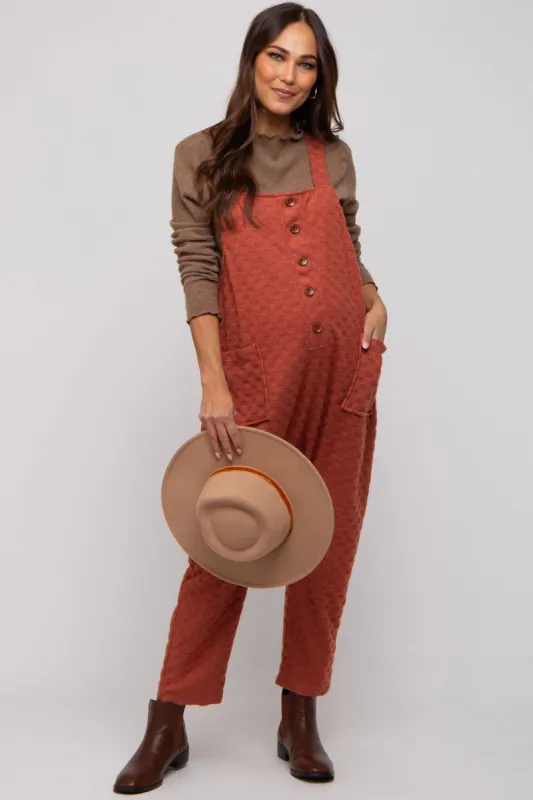 Rust Checkered Soft Knit Maternity Overall sold by Pinkblush
