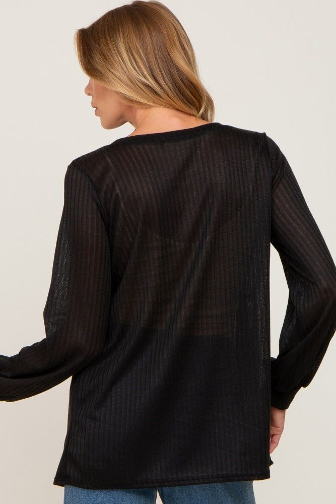 Black Knit Ribbed Babydoll Top sold by Pinkblush product image thumbnail 3