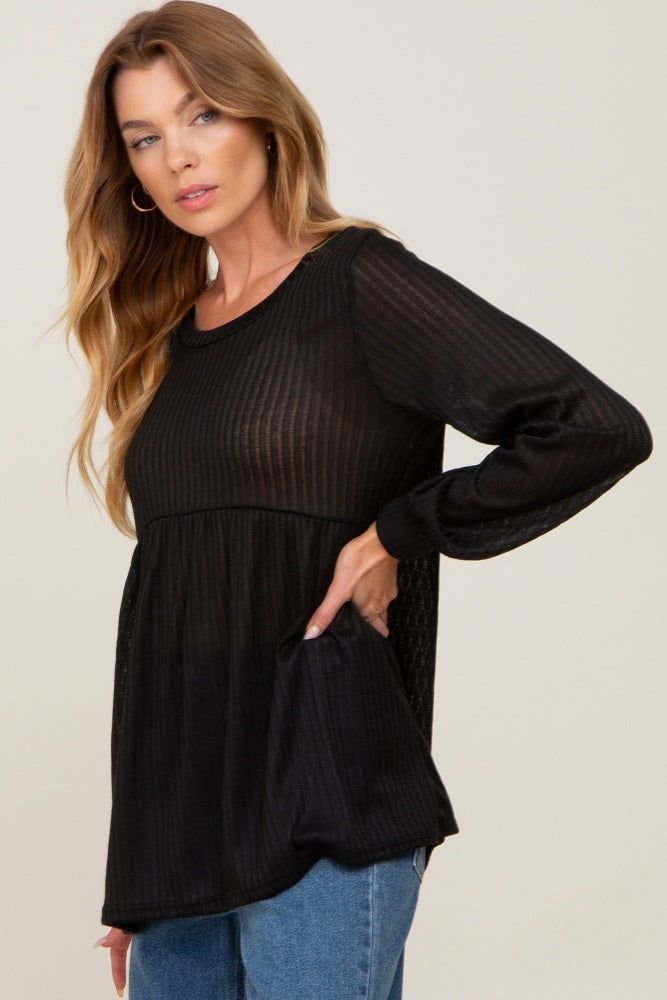 Black Knit Ribbed Babydoll Top sold by Pinkblush product image thumbnail 2