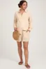 Cream Linen Button Down Long Sleeve Maternity Short Set sold by Pinkblush