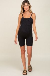 Black Rib Knit Sleeveless Maternity Romper sold by Pinkblush