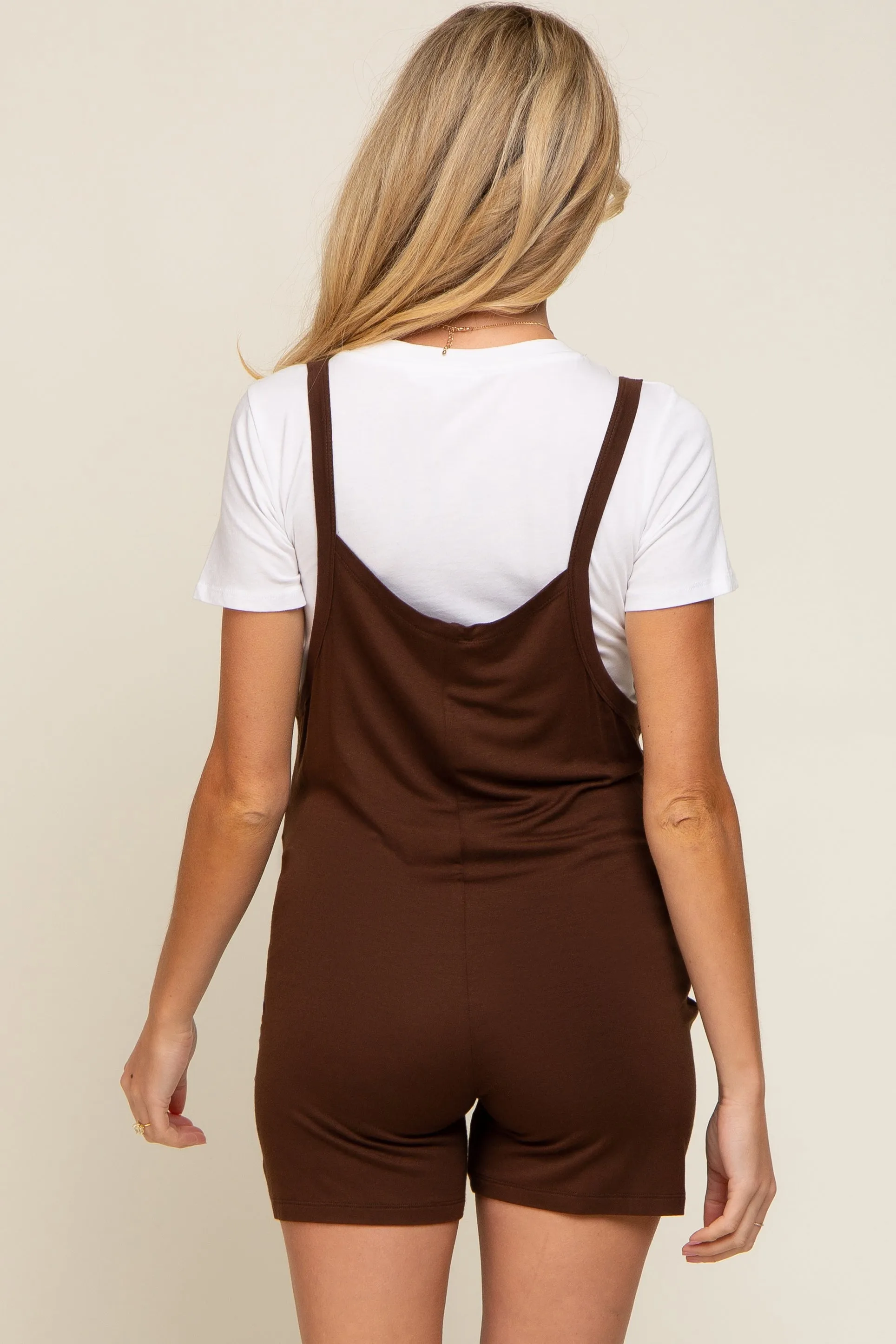 Mocha Front Pocket Overall Knit Maternity Romper sold by Pinkblush product image thumbnail 3