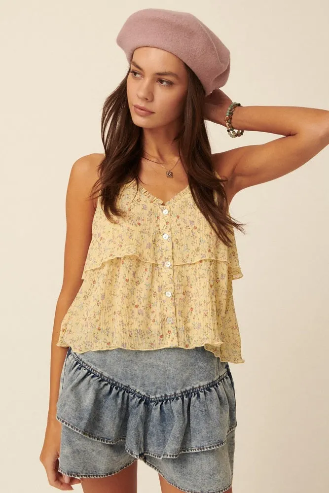 Yellow Floral Sweetheart Flounce Ruffle Camisole Top sold by Pinkblush