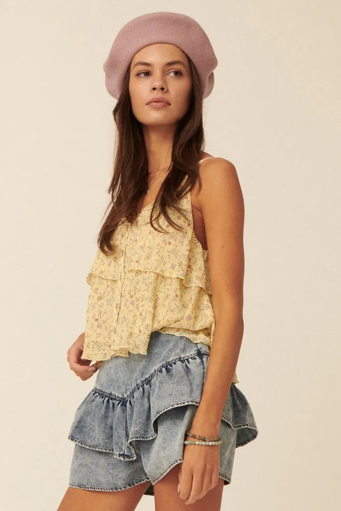 Yellow Floral Sweetheart Flounce Ruffle Camisole Top sold by Pinkblush product image thumbnail 2