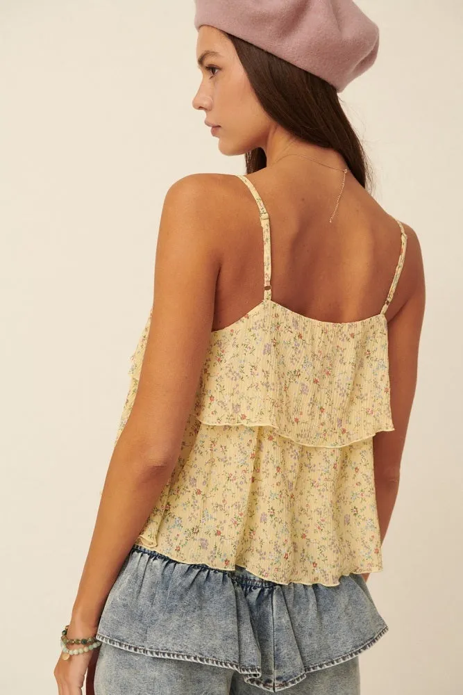 Yellow Floral Sweetheart Flounce Ruffle Camisole Top sold by Pinkblush product image thumbnail 3