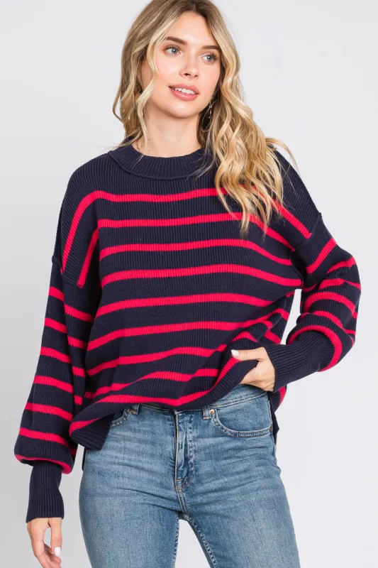 Navy Striped Long Sleeve Knit Sweater sold by Pinkblush