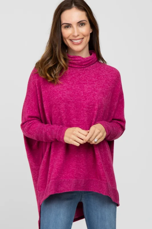 Magenta Brushed Cowl Neck Poncho Sweater sold by Pinkblush