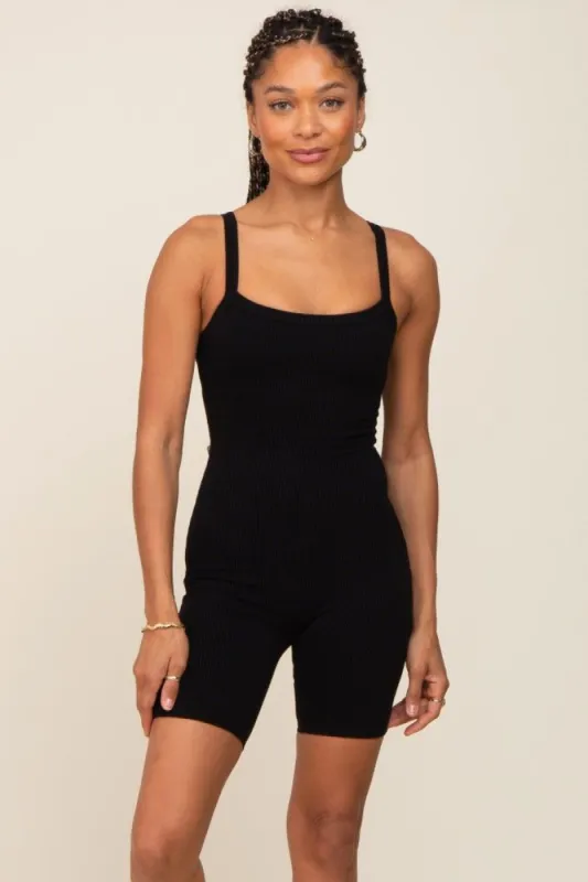 Black Ribbed Bodycon Romper sold by Pinkblush