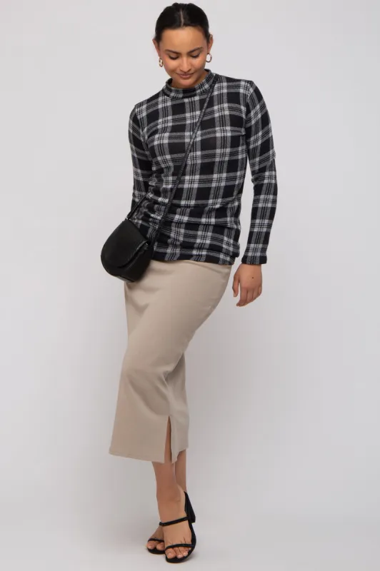 Black Plaid Mock Neck Brushed Long Sleeve Top sold by Pinkblush