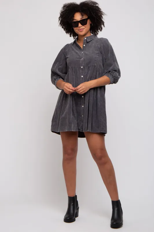 Charcoal Corduroy Button Down Collared Dress sold by Pinkblush