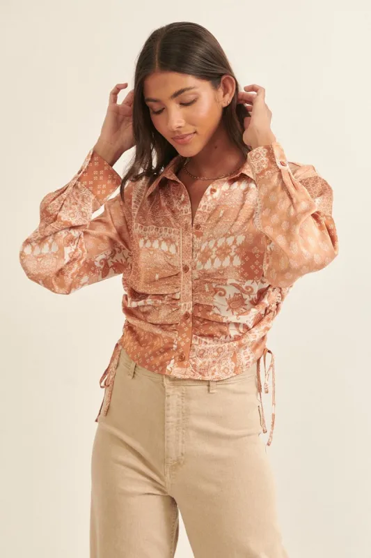 Orange Paisley Patchwork Print Collar Neck Woven Blouse sold by Pinkblush