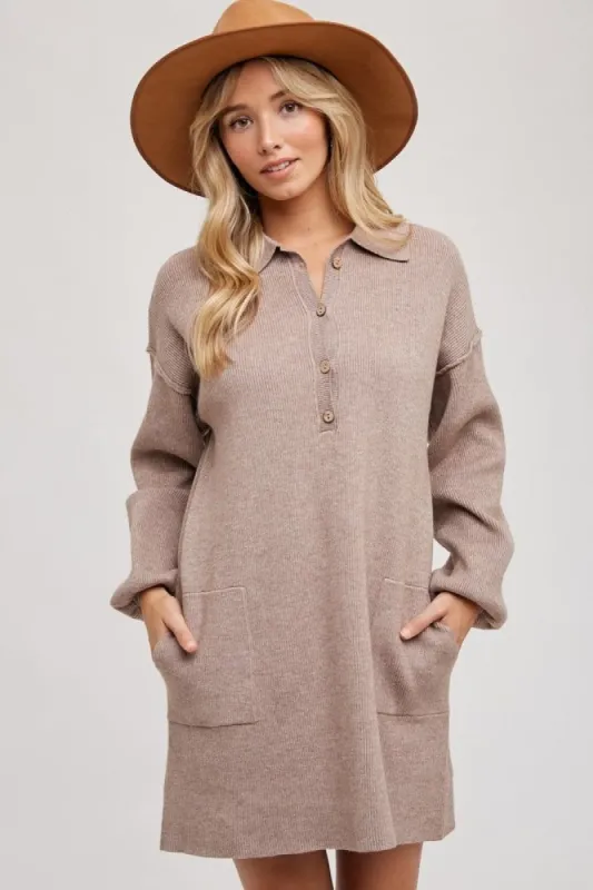 Latte Corduroy Knit Half Button Dress sold by Pinkblush