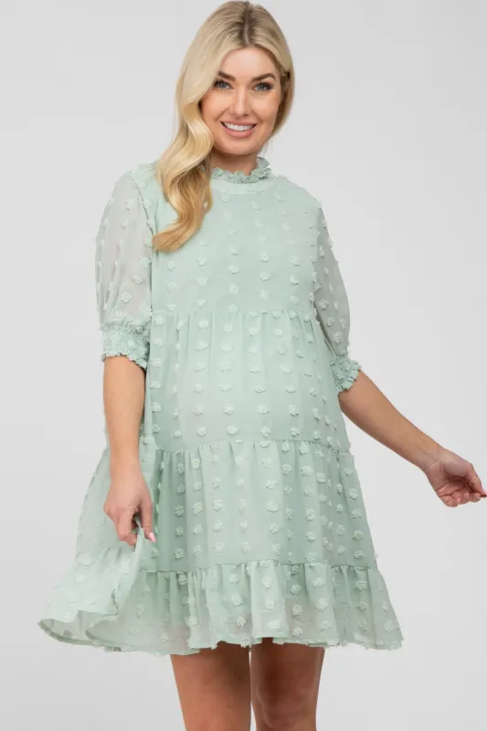 Mint Swiss Dot Tiered Maternity Dress made by Pinkblush