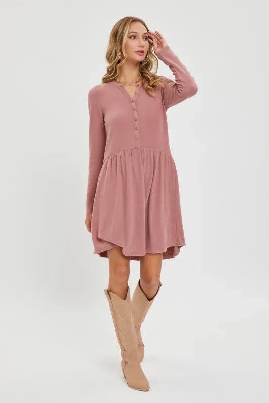 Mauve Brushed Ribbed Button Dress sold by Pinkblush