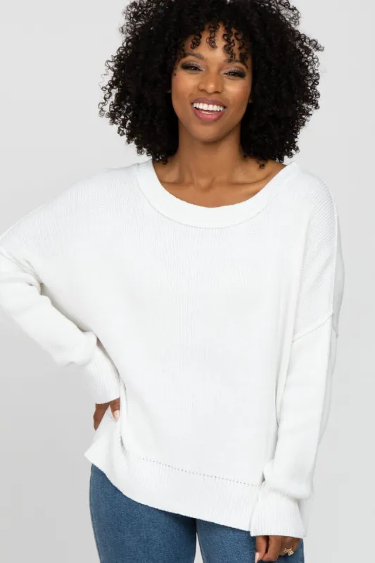 White Exposed Seam Side Slit Sweater sold by Pinkblush