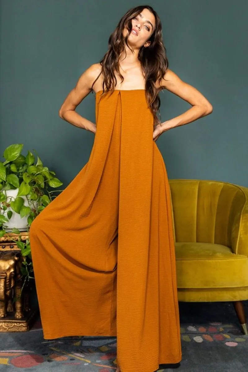 Soft Flowy Jumpsuit with Asymmetric Shoulder Detail Lemon
