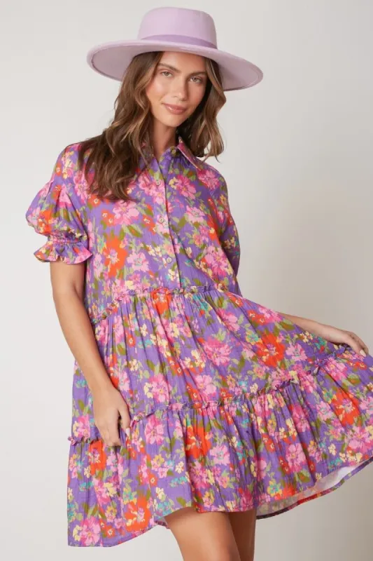 Purple Multi Floral Print Shirt Dress sold by Pinkblush