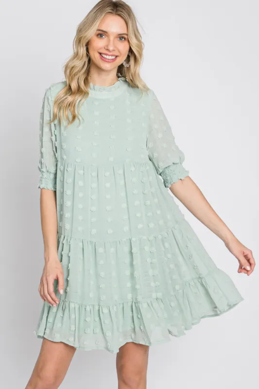 Mint Swiss Dot Tiered Dress sold by Pinkblush