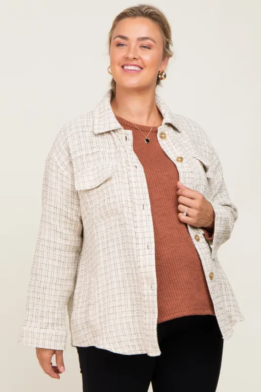 Beige Tweed Front Pocket Maternity Plus Shacket sold by Pinkblush